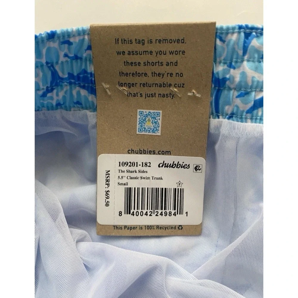 Chubbies Classic Swim Trunks Size S The Shark Sides Mesh Lined Pockets New